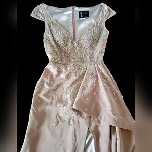 NWT Mac Duggal 11178 Beaded Drape High Front Slit Formal Gown In Rose Size 2‎